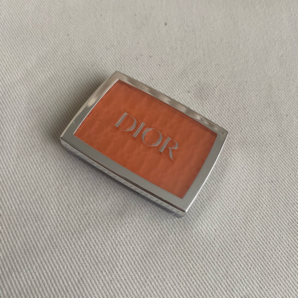 Dior Coral Makeup Compact with Silver Detailing